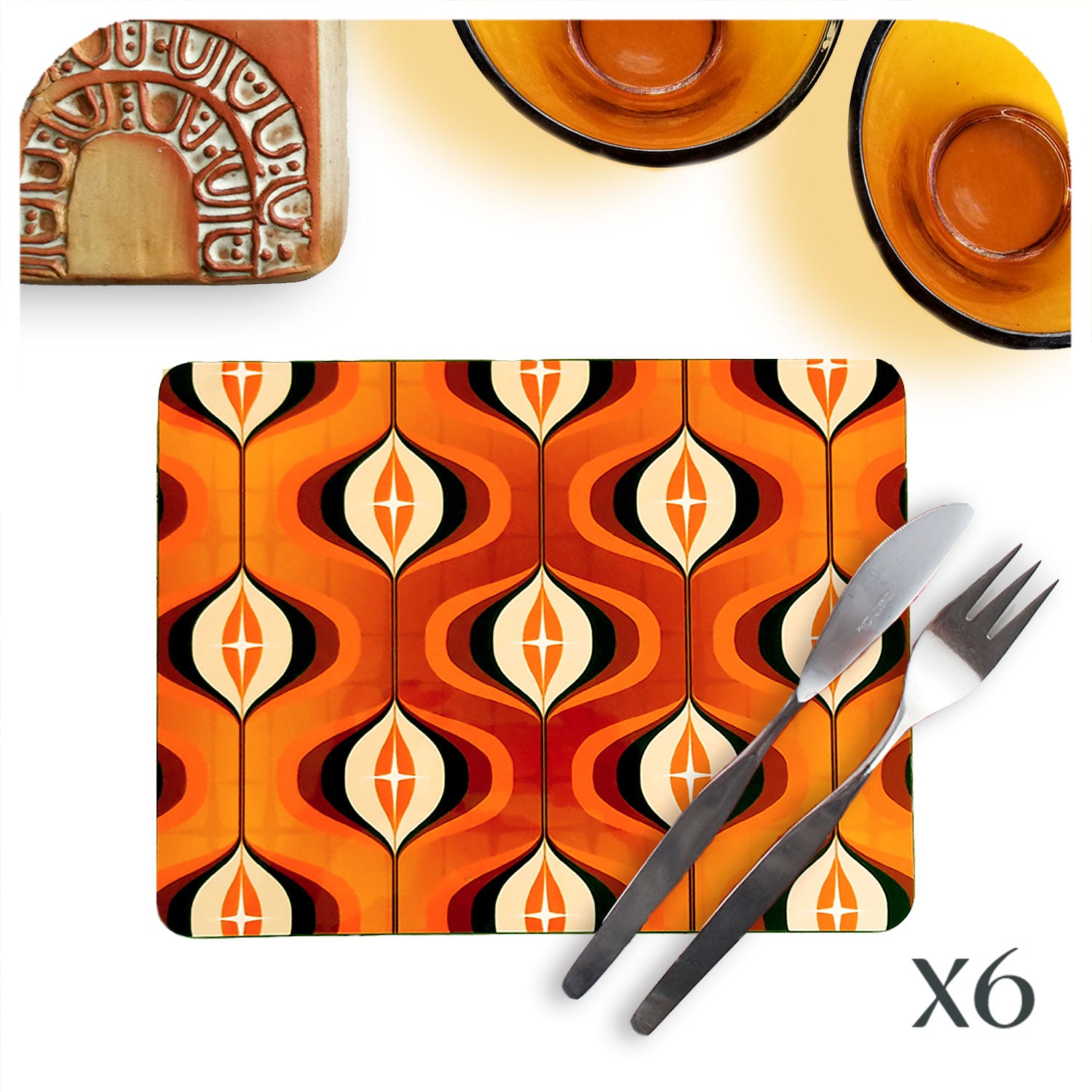 Orange Op Art Placemats, set of 6 | The Inkabilly Emporium