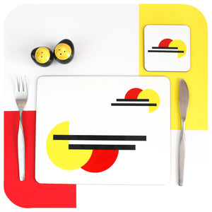 Bauhaus Placemat and matching coaster, set with mid century cutlery and cruet set| The Inkabilly Emporium