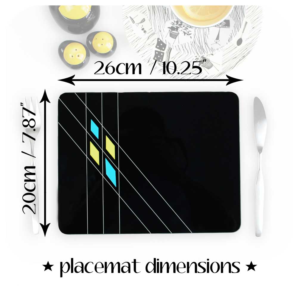 Dimensions for our Mid Century Geometric Placemats = Standard UK Size | The Inkabilly Emporium