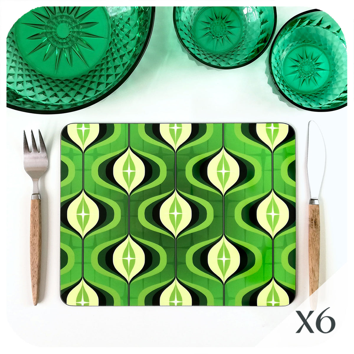 1970s Op Art Placemats in green, set of 6 | The Inkabilly Emporium