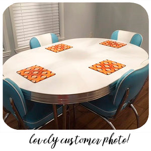 Lovely customer photo of our Orange Op Art placemats in their new home! | The Inkabilly Emporium