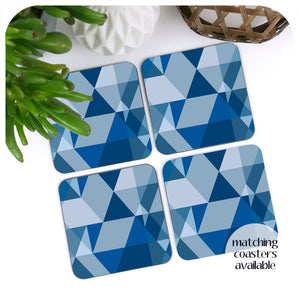Matching Scandi Geometric coasters in Blue, set of 4 | The Inkabilly Emporium