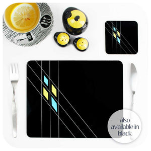 Mid Century Geometric Argyle Coasters & Placemats also available in Black | The Inkabilly Emporium