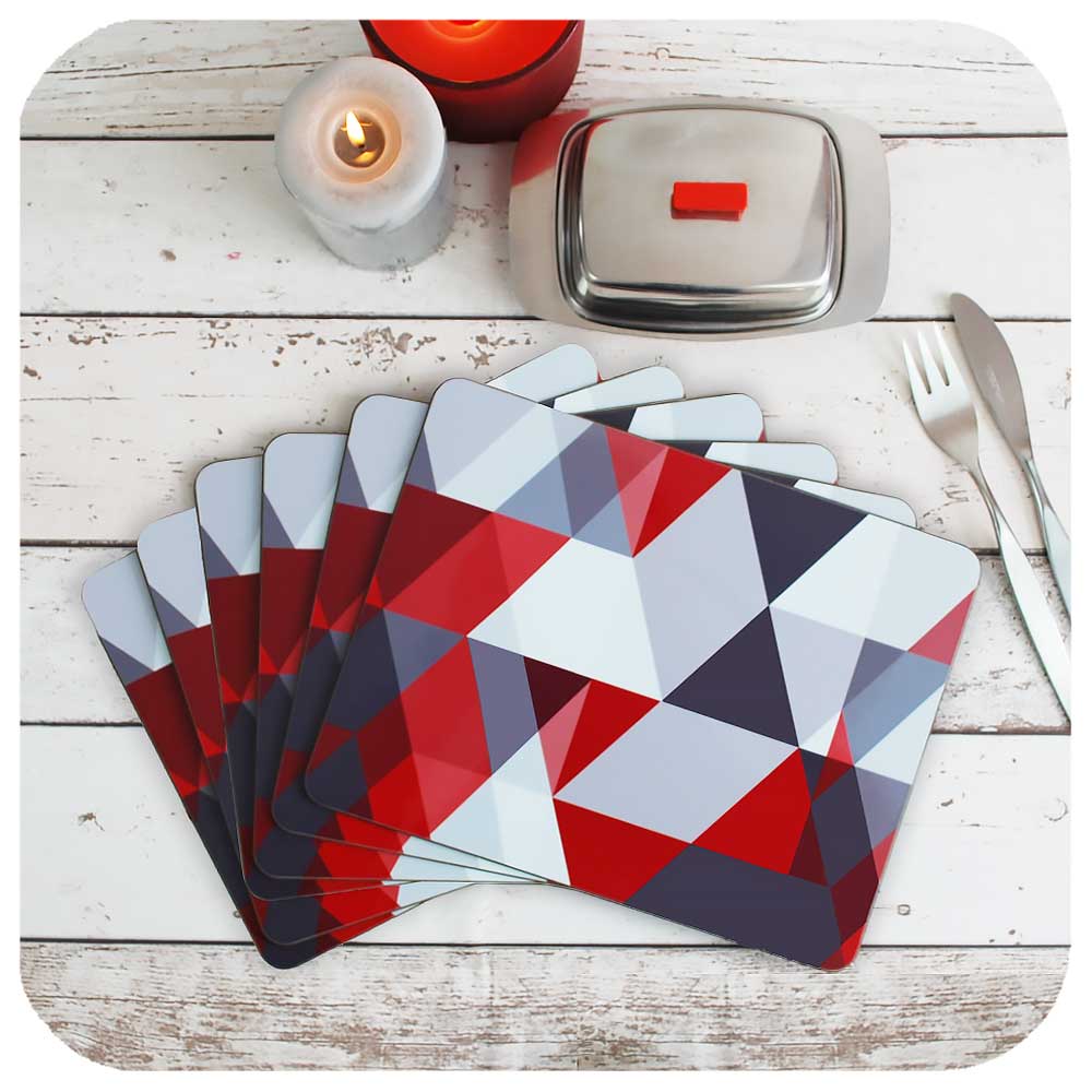 Set of 6 Red & Grey Scandi Placemats | The Inkabilly Emporium