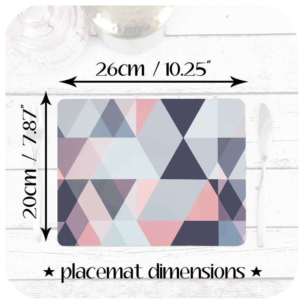 Scandi Pink and Grey placemat dimensions 20cm x 26cm | The Inkabilly Emporium