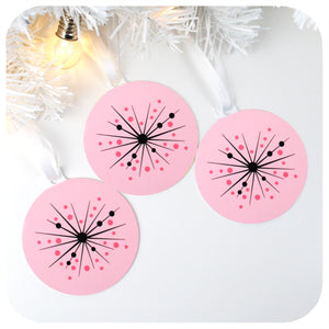 Set of 3 Pink Atomic Starburst Christmas Decorations | The Inkabilly Emporium