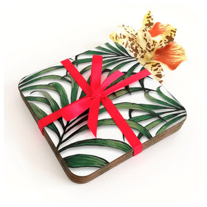 Palm Leaf Coasters, wrapped in red ribbon | The Inkabilly Emporium