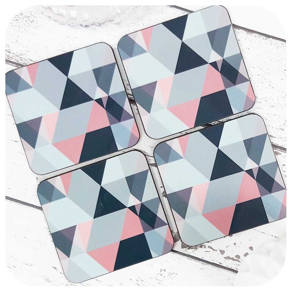 Blush Pink and Grey Geometric Coasters, set of 4  | The Inkabilly Emporium