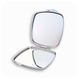 An open chrome compact mirror site open to show double mirrors, on a white background | The Inkabilly Emporium