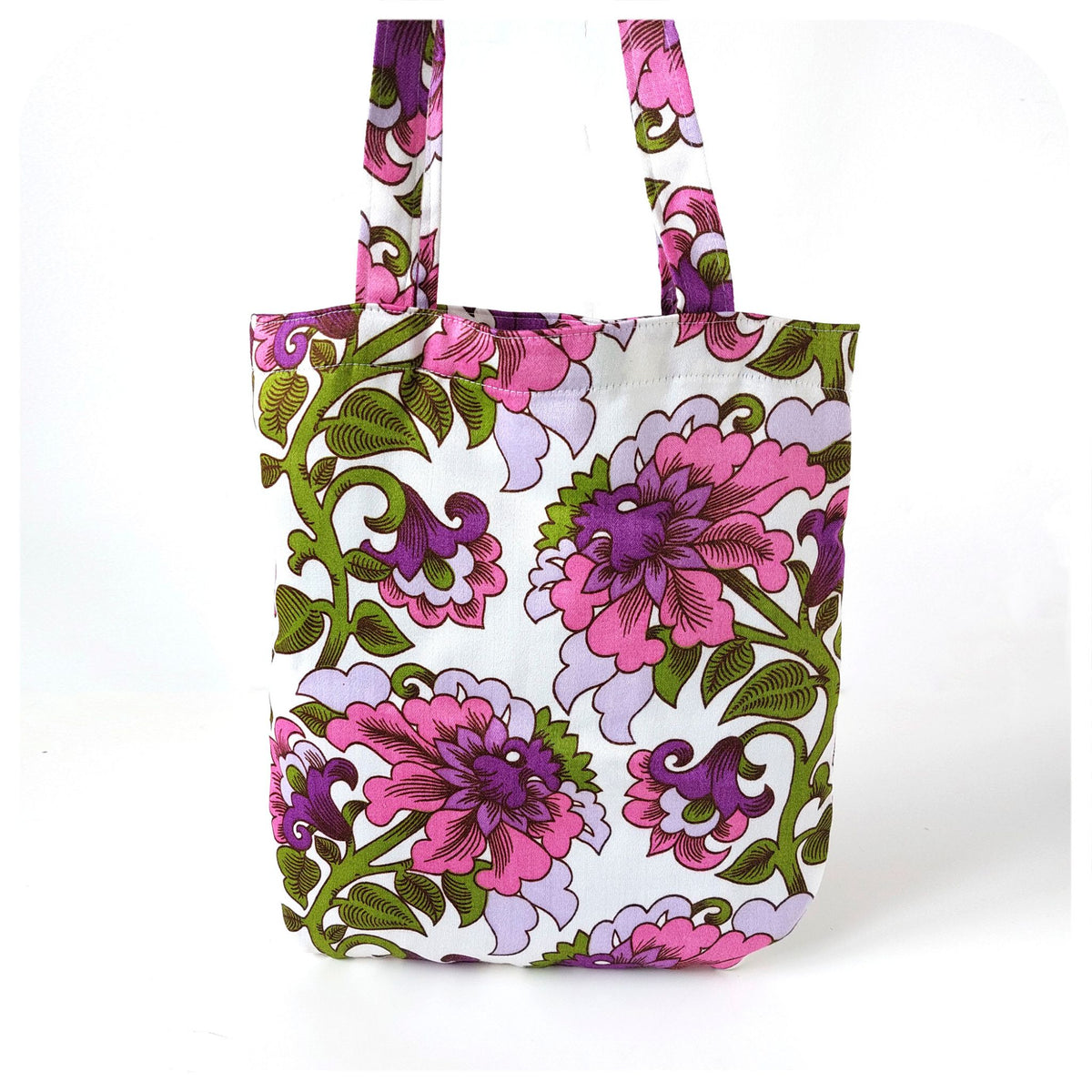 Floral patterned tote bag on a white background