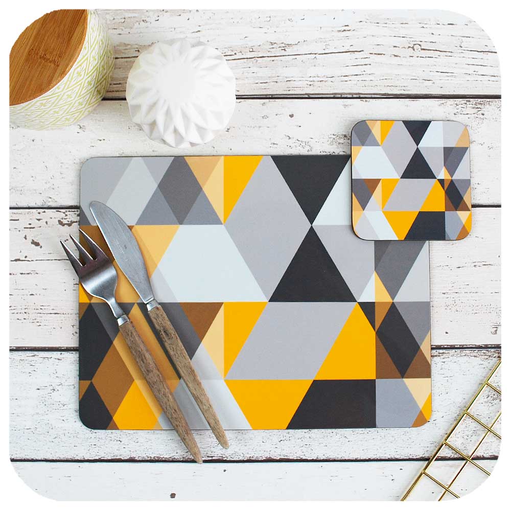 Super Seconds Scandi Geometric Placemat & Matching Coaster