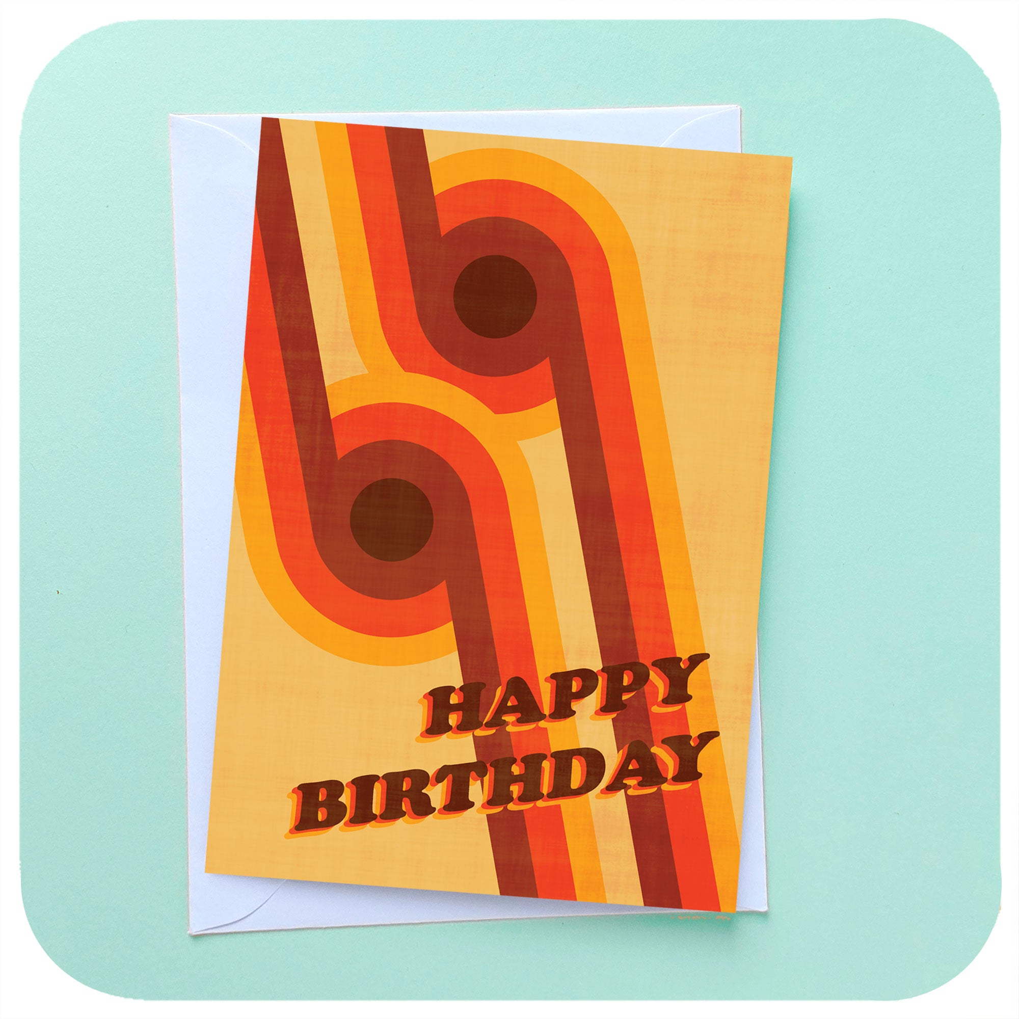70s graphic Birthday Card and white envelope on a pale blue background | The Inkabilly Emporium