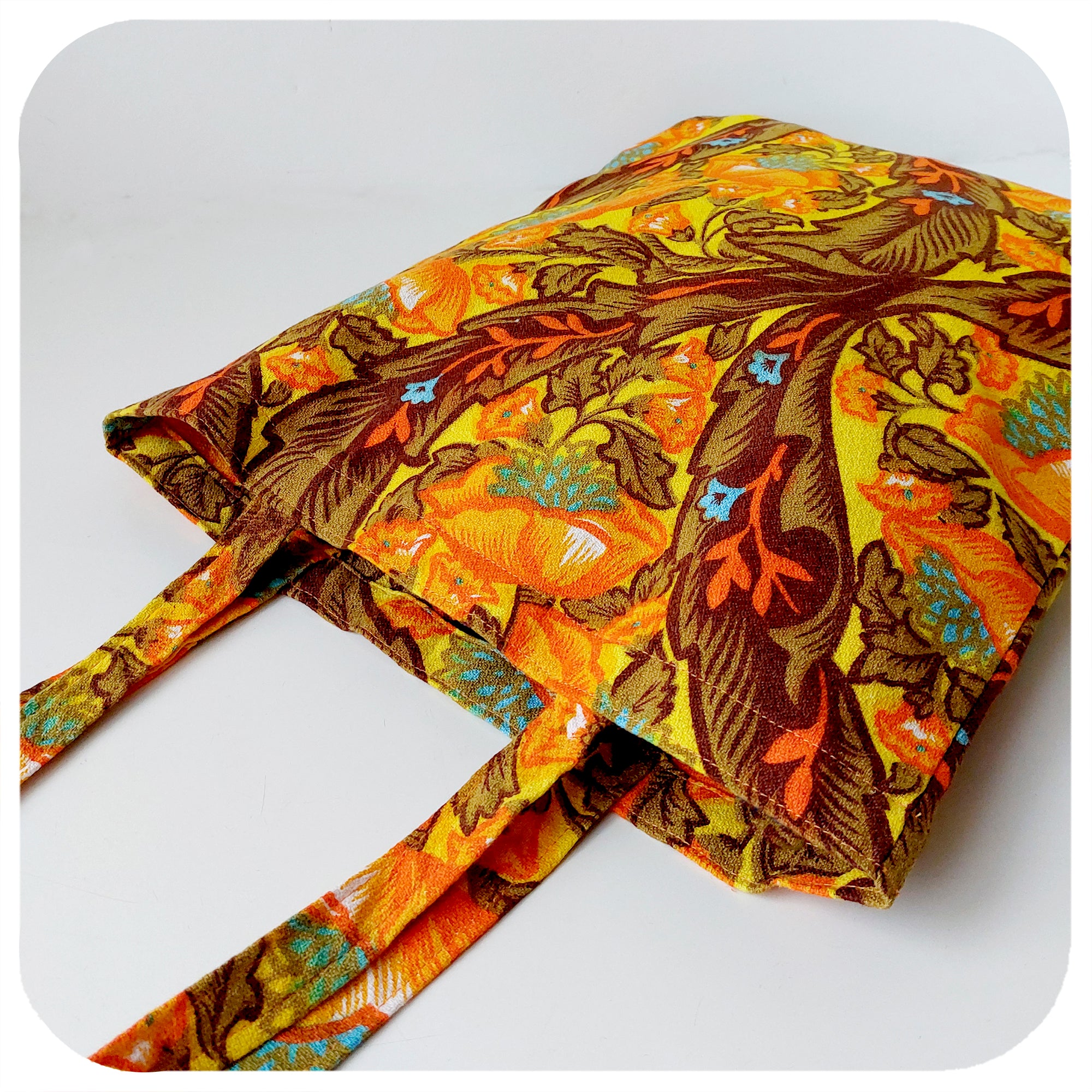 Vintage Fabric Tote Bag - Orange Floral Barkcloth