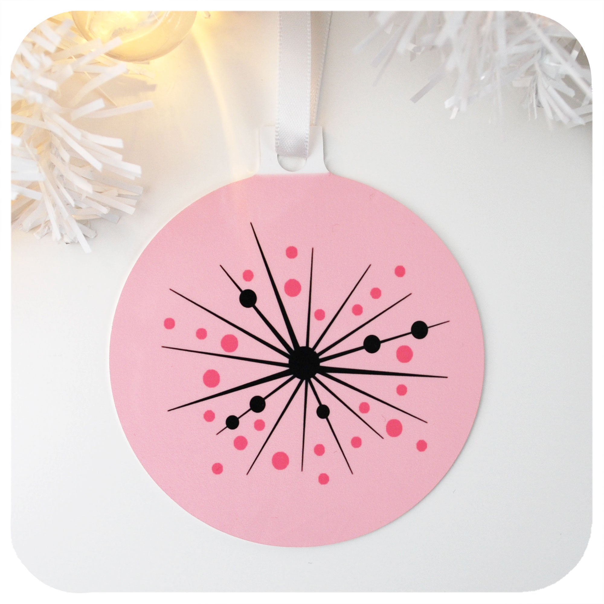 Pink Atomic Starburst  Metal Christmas Ornament | The Inkabilly Emporium