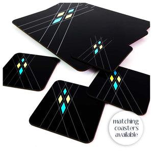 Mid Century Geometric Placemat with matching coasters, in Black | The Inkabilly Emporium