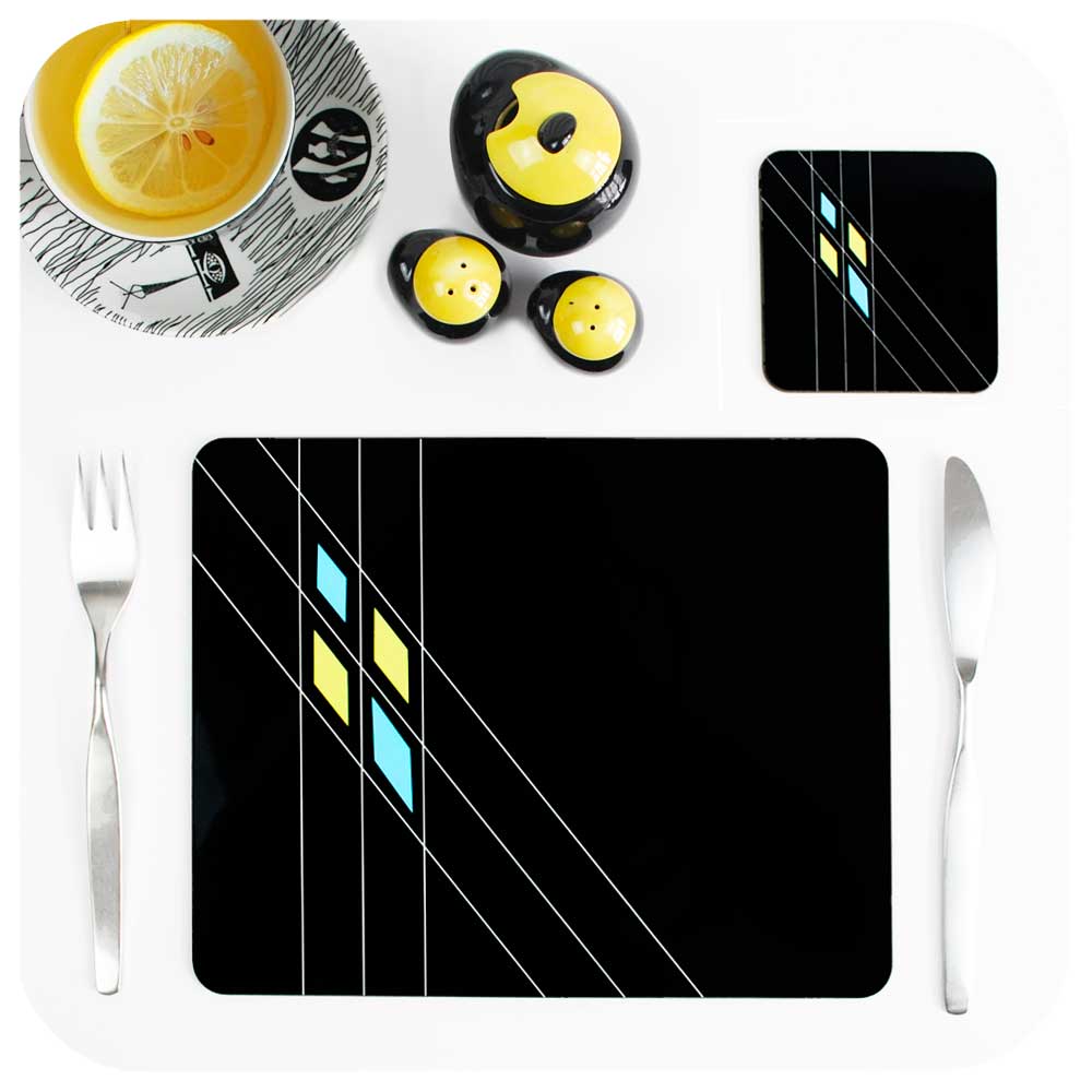 Black Art Deco Geometric Placemat and Coaster | The Inkabilly Emporium