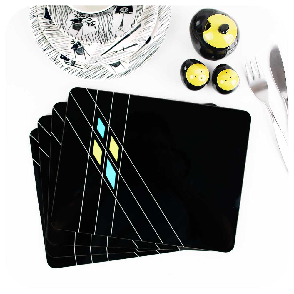 Art Deco Geometric Placemats in Black, set of 4 | The Inkabilly Emporium