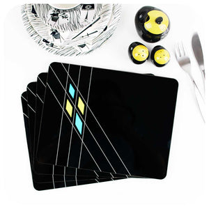Art Deco Geometric Placemats in Black, set of 4 | The Inkabilly Emporium