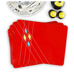 Mid Century Geometric Placemats in Red, Set of 4 | The Inkabilly Emporium