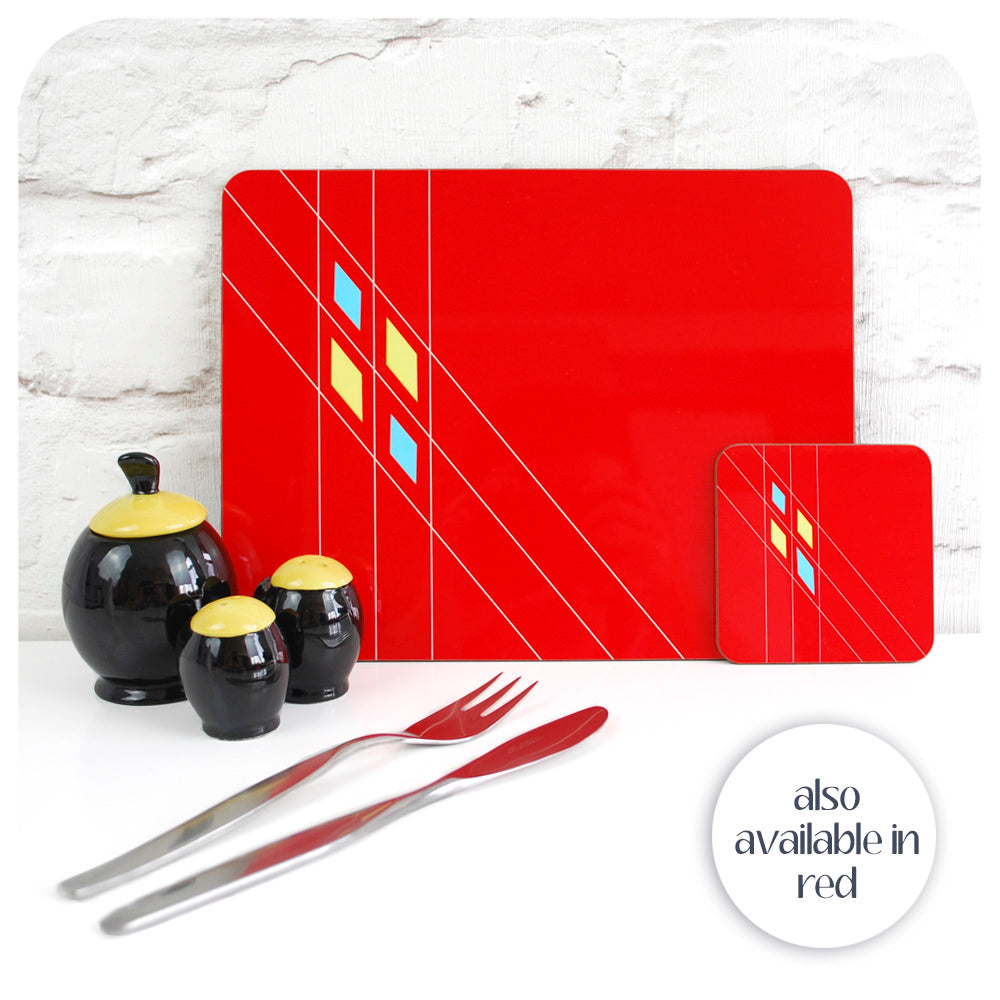 Our Retro Argyle patterned Placemats & Coasters are also available in red | The Inkabilly Emporium