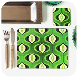 1970s Green Op Art Placemat & Coaster | The Inkabilly Emporium