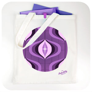 Retro 70s Tote Bag in Purple - with files and pen | The Inkabilly Emporium