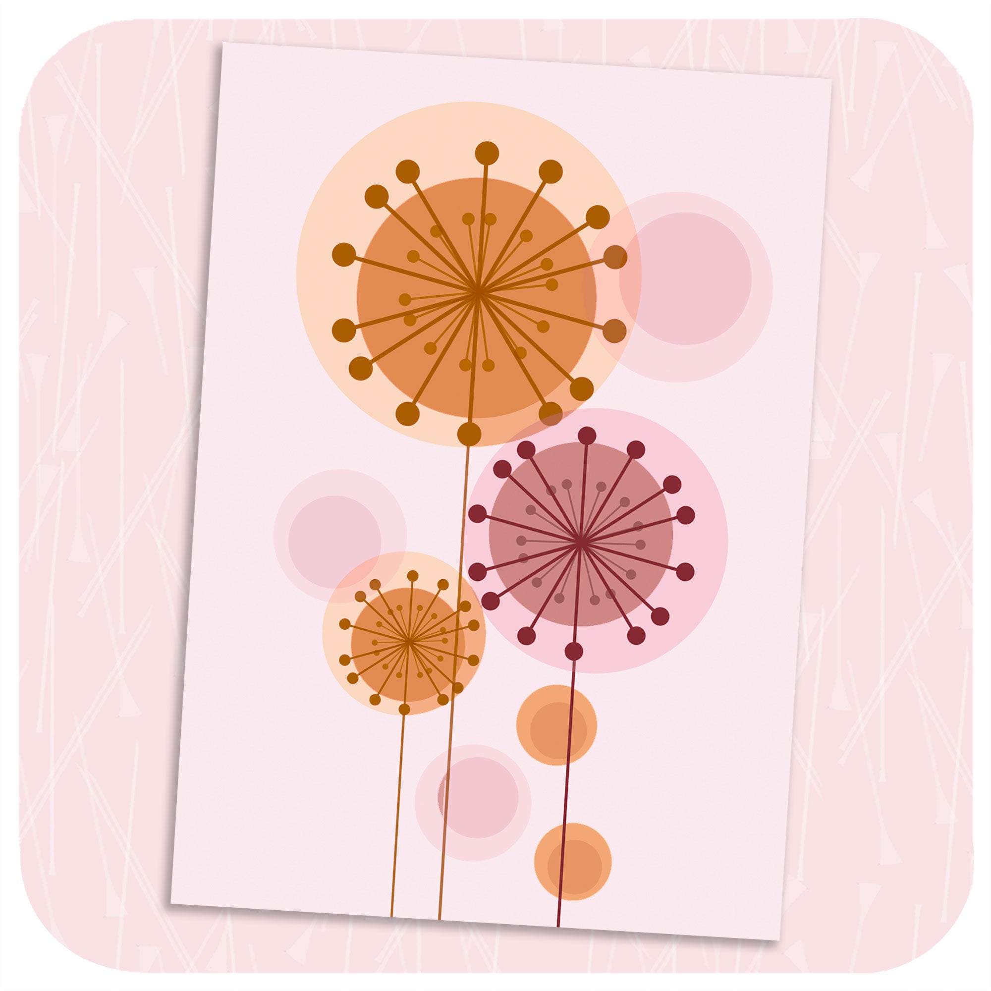 Retro Alliums Blank Greetings Card Graphic depiction | The Inkabilly Emporium