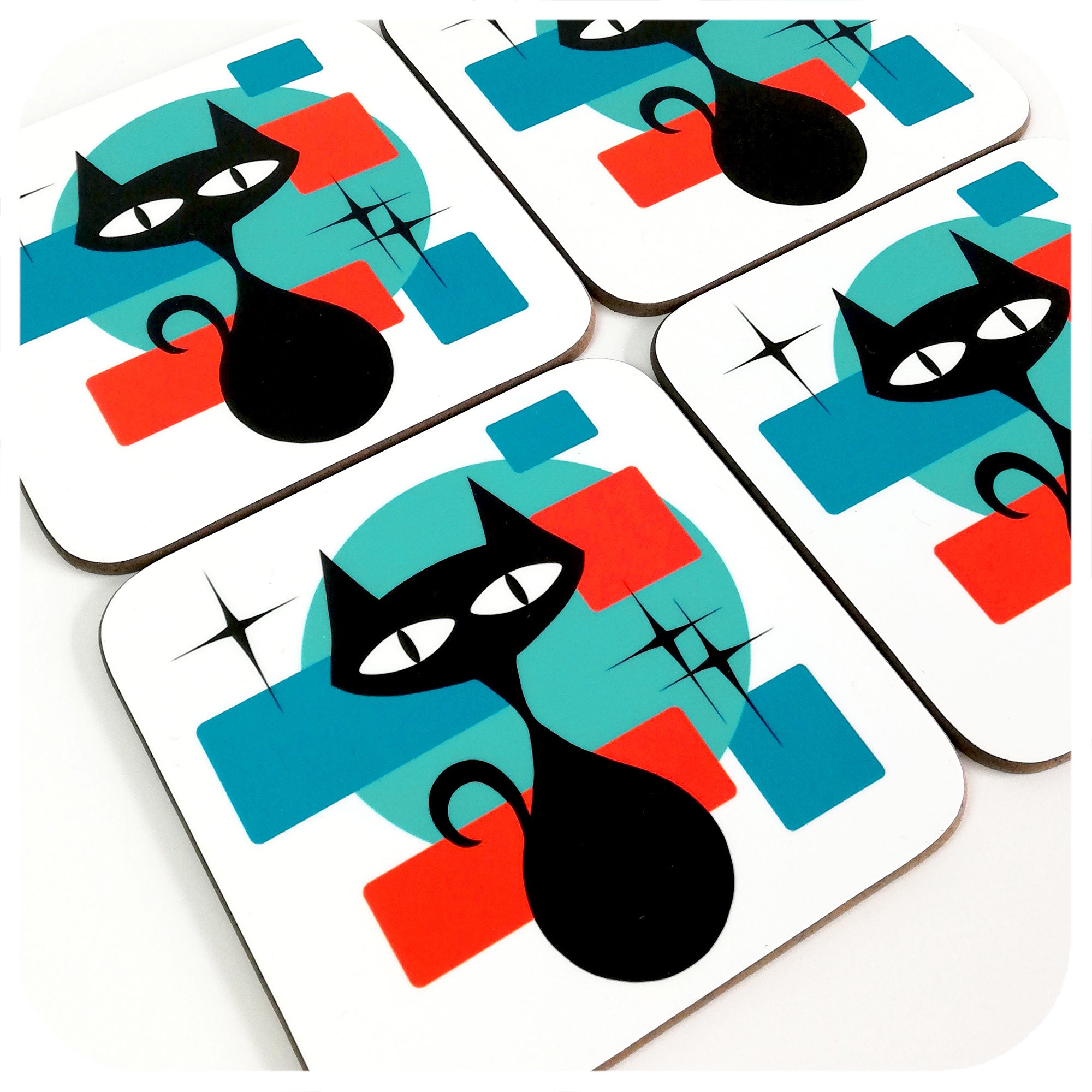 Set of 4 Atomic Cat Coasters | The Inkabilly Emporium