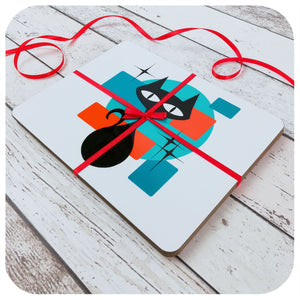 Set of 4 Atomic Cat Placemats tied with red ribbon | The Inkabilly Emporium