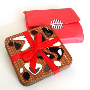 Atomic Leopard Print Coasters gift packaging as standard!
