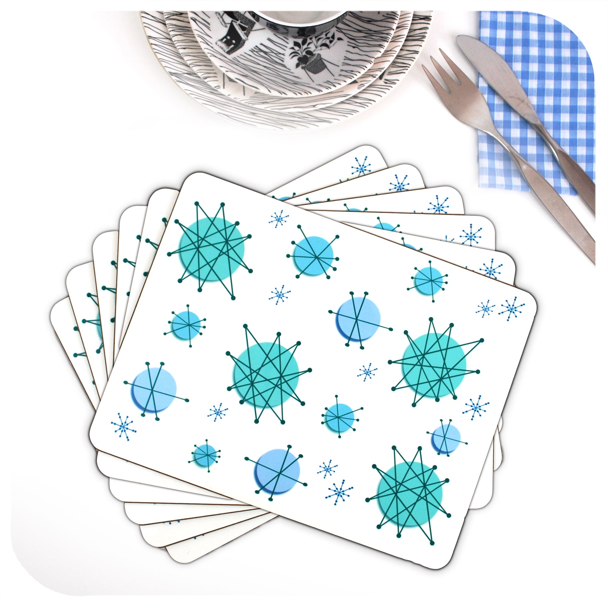 Atomic Starburst Placemats, set of 6 in a fan | The Inkabilly Emporium