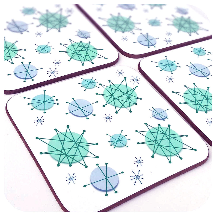 Atomic Starburst Coasters, set of 4 The Inkabilly Emporium