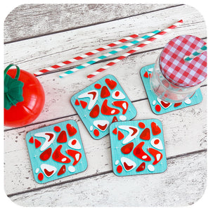 Atomic Boomerang Coasters on Turquoise  | The Inkabilly Emporium