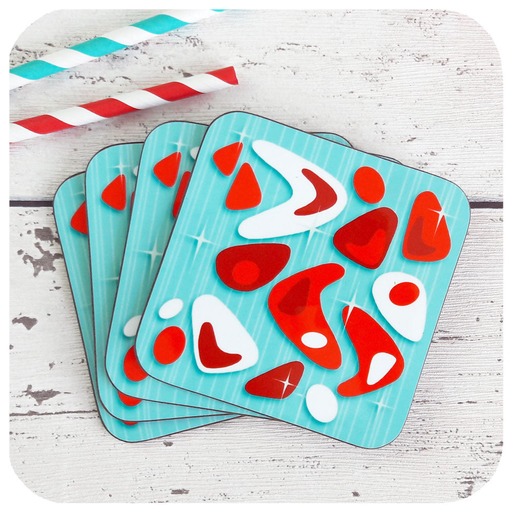 American Diner Style 50s coasters, Atomic Boomerangs and starbursts | The Inkabilly Emporium