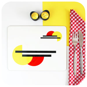 Bauhaus Placemat with cutlery on gingham napkin and mid century cruet set | The Inkabilly Emporium | The Inkabilly Emporium