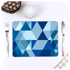 Scandi Geometric Placemat in Blue, with mid century cutlery and table decor | The Inkabilly Emporium