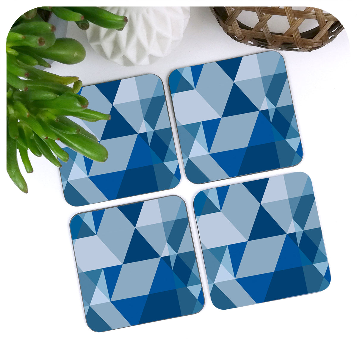 Scandi Geometric Coasters in Blue and Grey | The Inkabilly Emporium