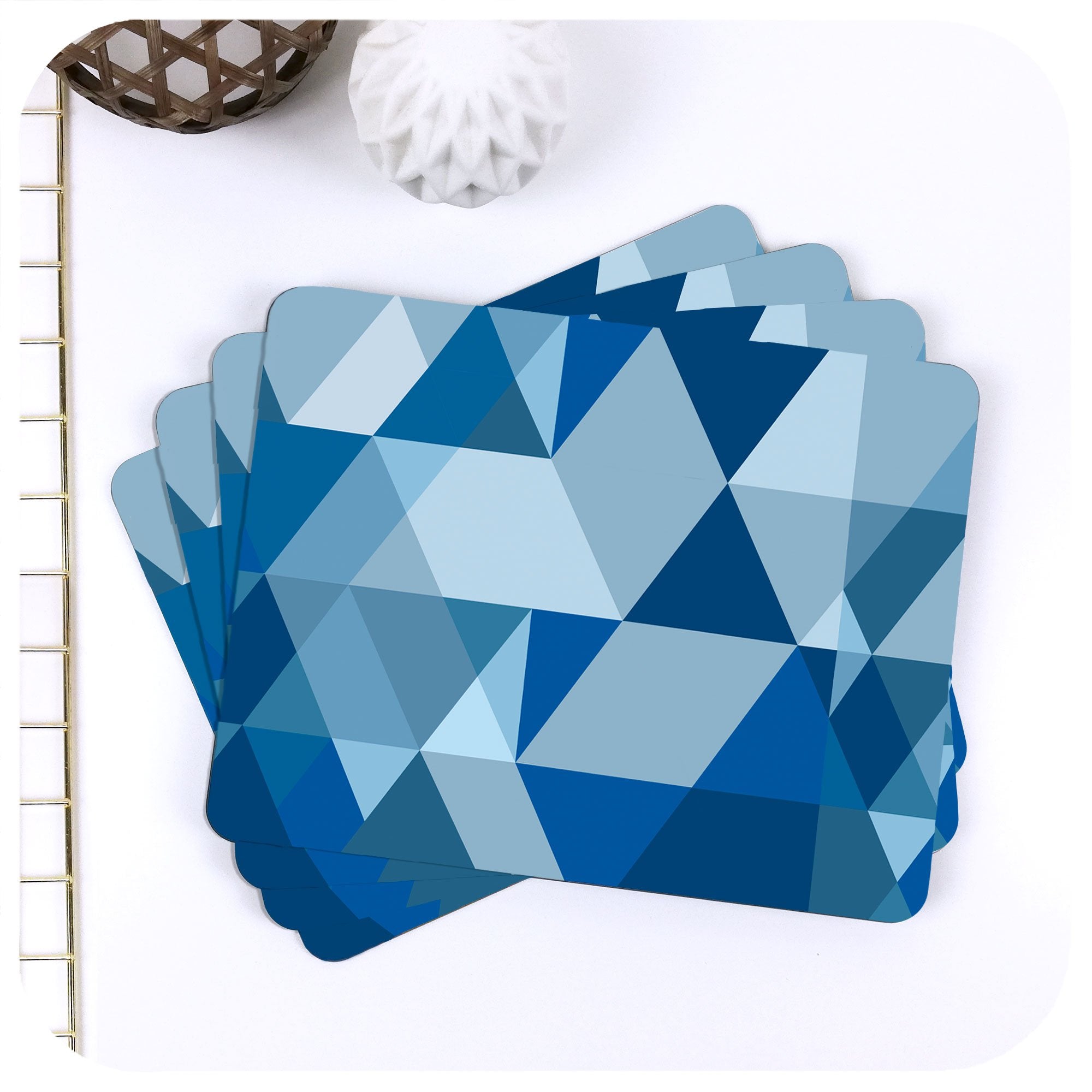Scandi Geometric Placemats in Blue, set of 4 in a fan | The Inkabilly Emporium