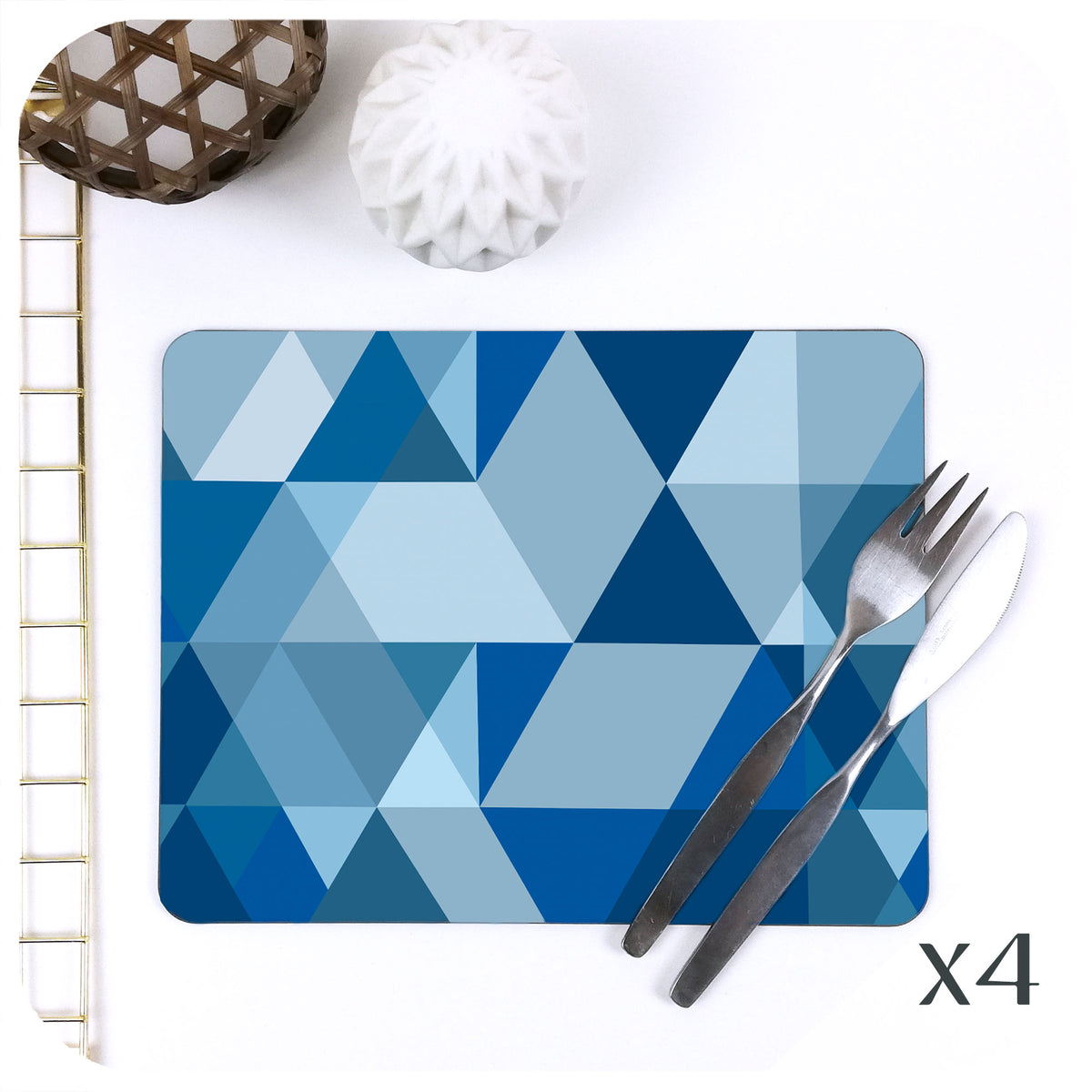 Scandi Geometric Placemats in Blue, set of 4 | The Inkabilly Emporium