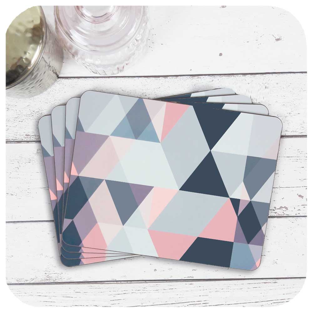 Set of four Blush Pink and Grey Placemats. An original Geometric Design by Inkabilly