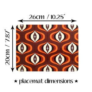 Brown 70s Op Art Placemat with dimensions | The Inkabilly Emporium