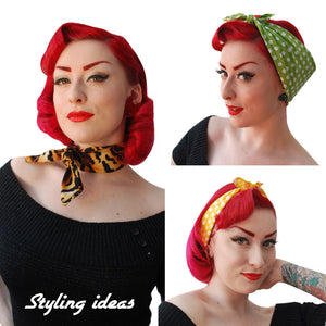 Multiple photos of a model wearing bandanas in various styles, text reads "Styling Ideas" | The Inkabilly Emporium