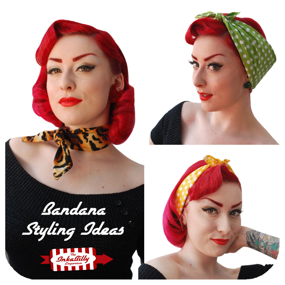 Montage of three photos of a model wearing a bandana in different ways | The Inkabilly Emporium