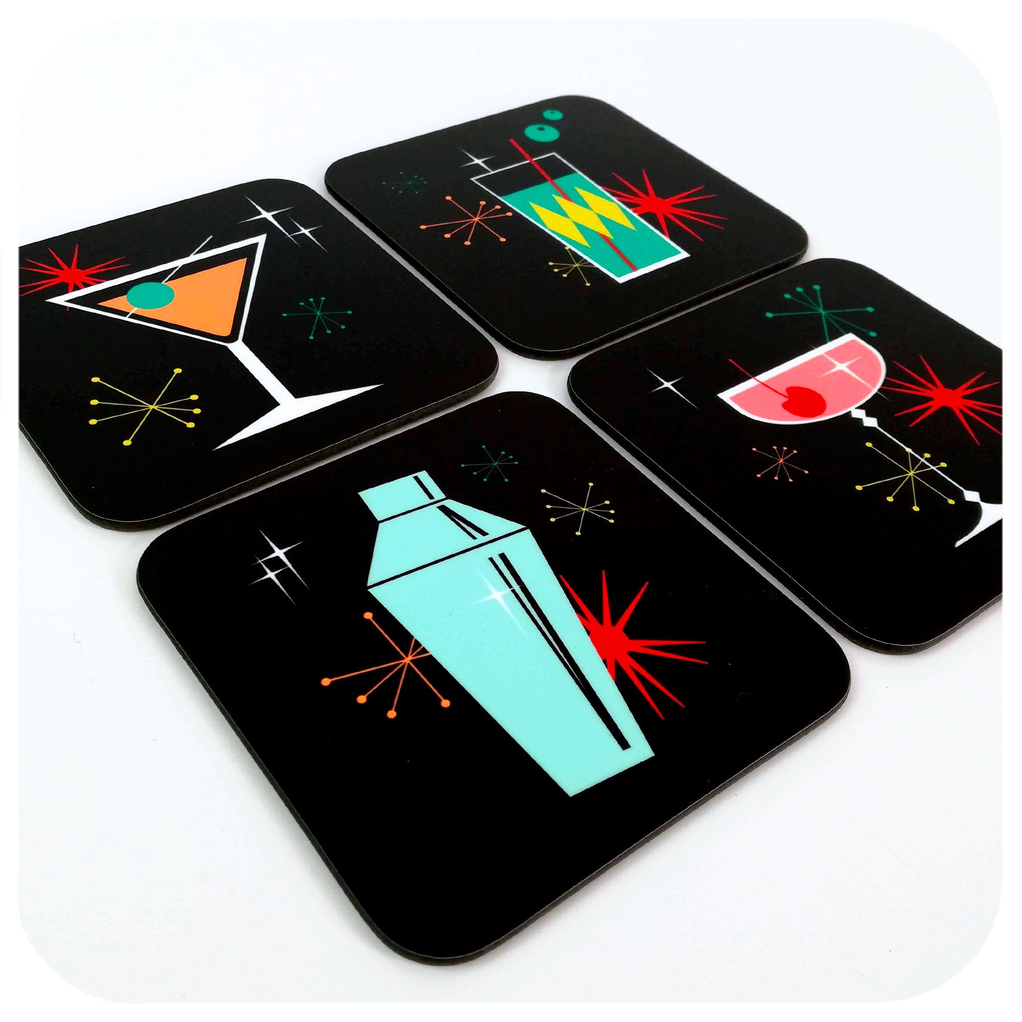 Cosmic Cocktail Coasters - Set of 4 featuring the Cocktail Shaker Coaster | The Inkabilly Emporium
