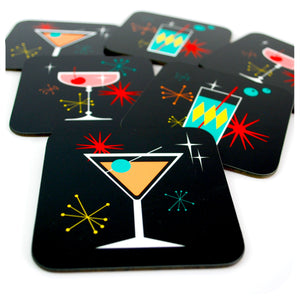 Cosmic Cocktail Coasters, set of 6, with close up on Martini Coaster | The Inkabilly Emporium