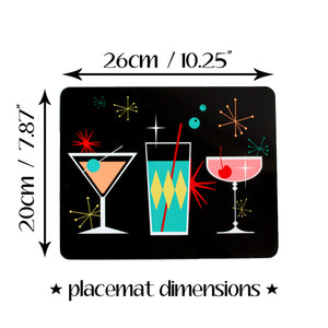 Cosmic Cocktails Placemat info graphic with placemat dimensions | The Inkabilly Emporium