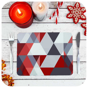 Red & Grey Scandi Geometric Placemat set on a table with christmas decorations | The Inkabilly Emporium