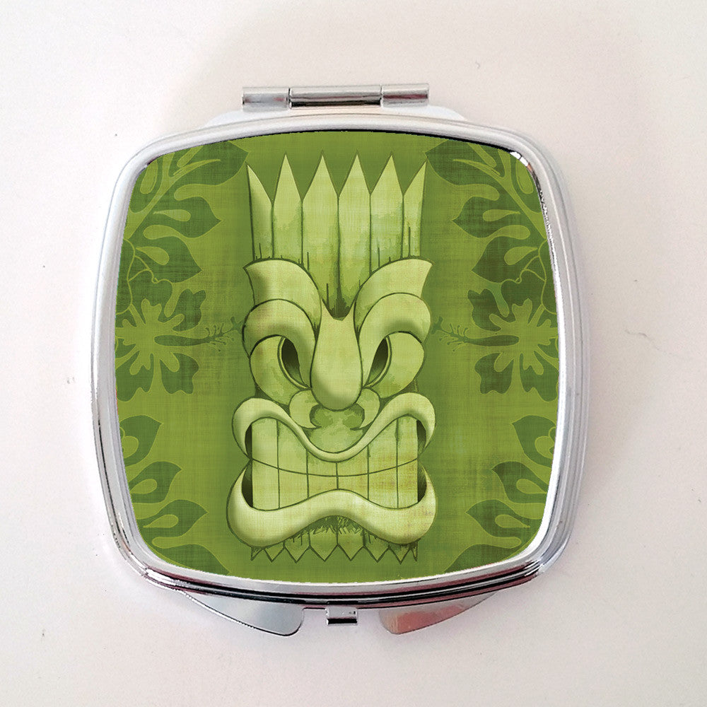 Tiki Compact Mirror, Green | The Inkabilly Emporium