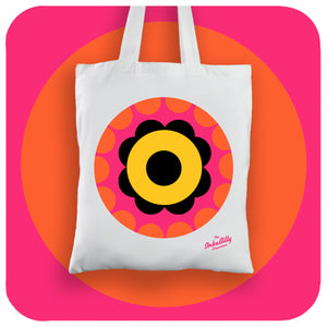 60s Flower Power Tote Bag on Coloured background | The Inkabilly Emporium