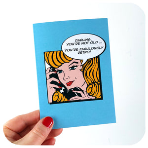 You're Fabulously Retro Birthday Card held up against a white background | The Inkabilly Emporium